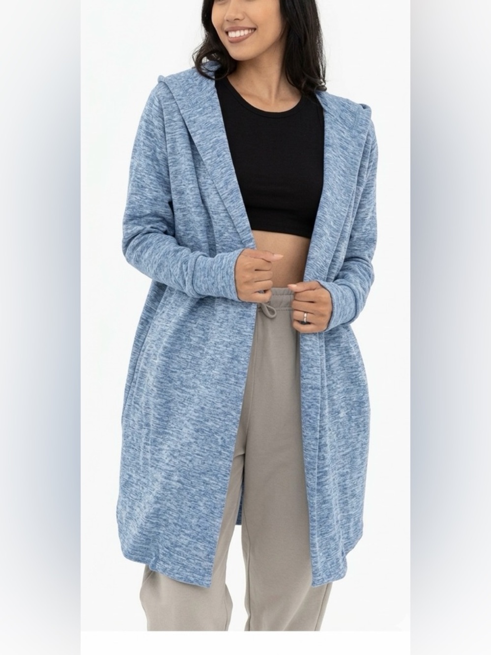 Olive & Oak Light Blue Open-Front Long Cardigan